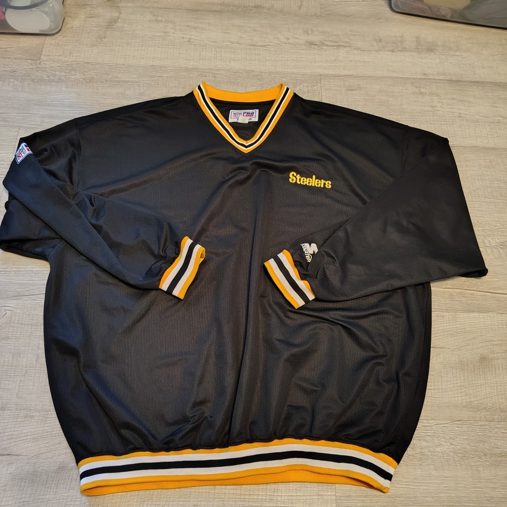 VTG Starter NFL Pro Line Pittsburgh Steelers Pullover Windshirt Mens‎ XL Black